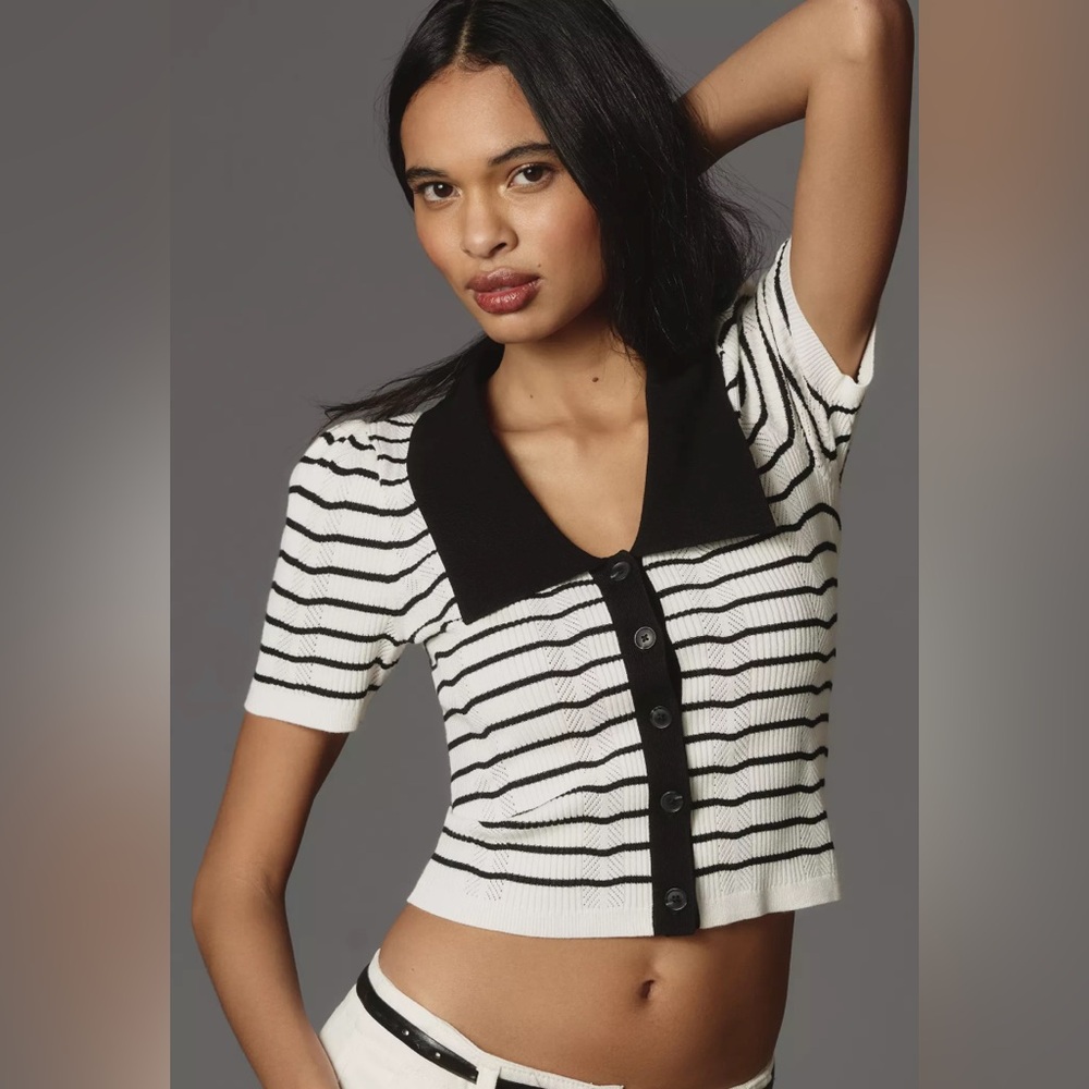 Anthropologie Black and White Striped Knit Top